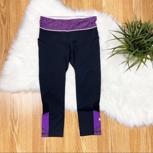 Lululemon Black & Purple Pace Rival Crop Size 6